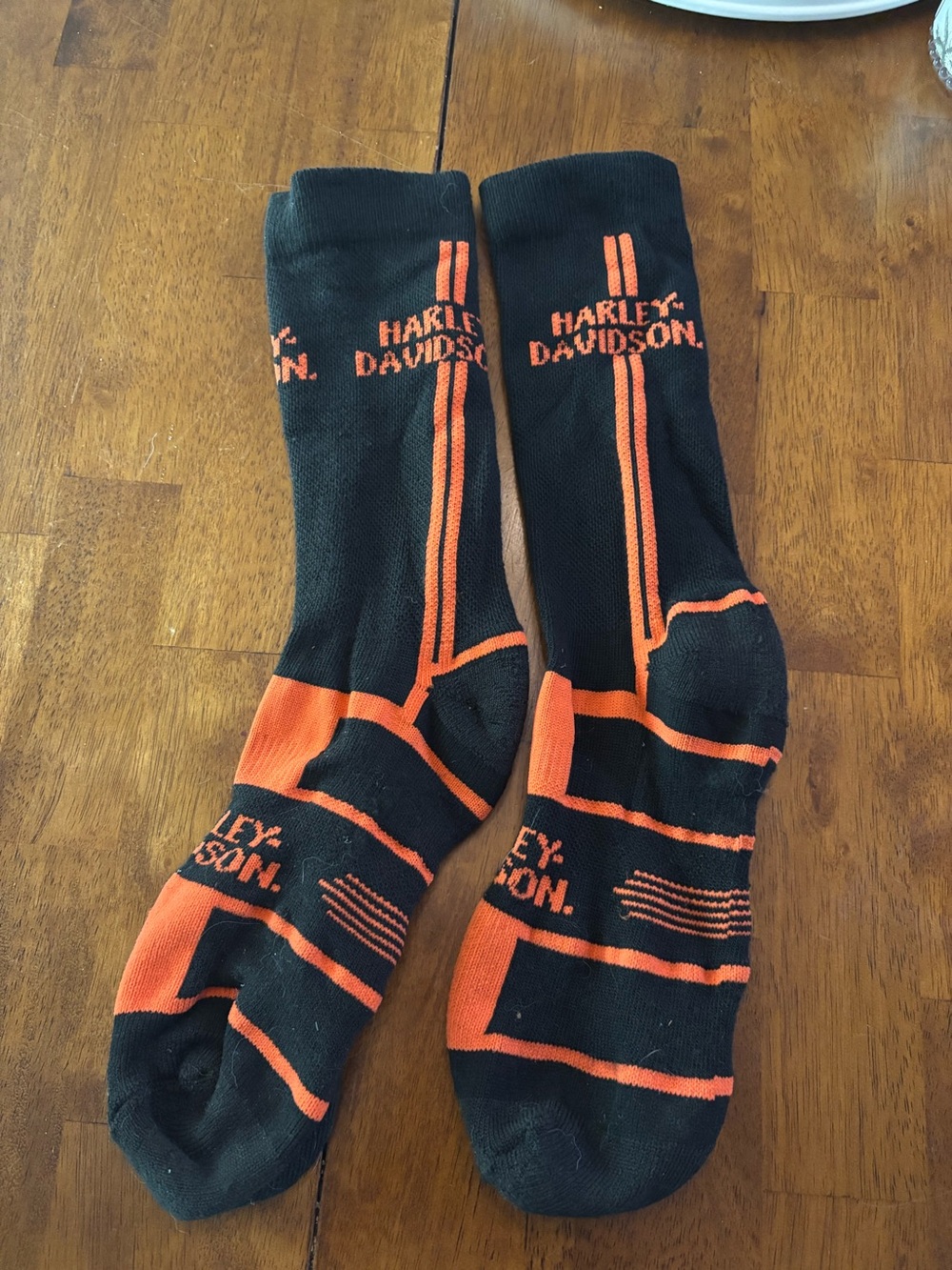 Harley Davidson Black And Orange Crew Socks W/ Vertical Racing Stripes